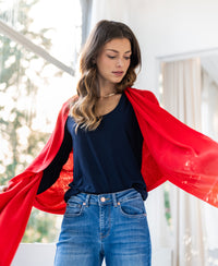 Merino omslagdoek LA BELLA Koraalrood