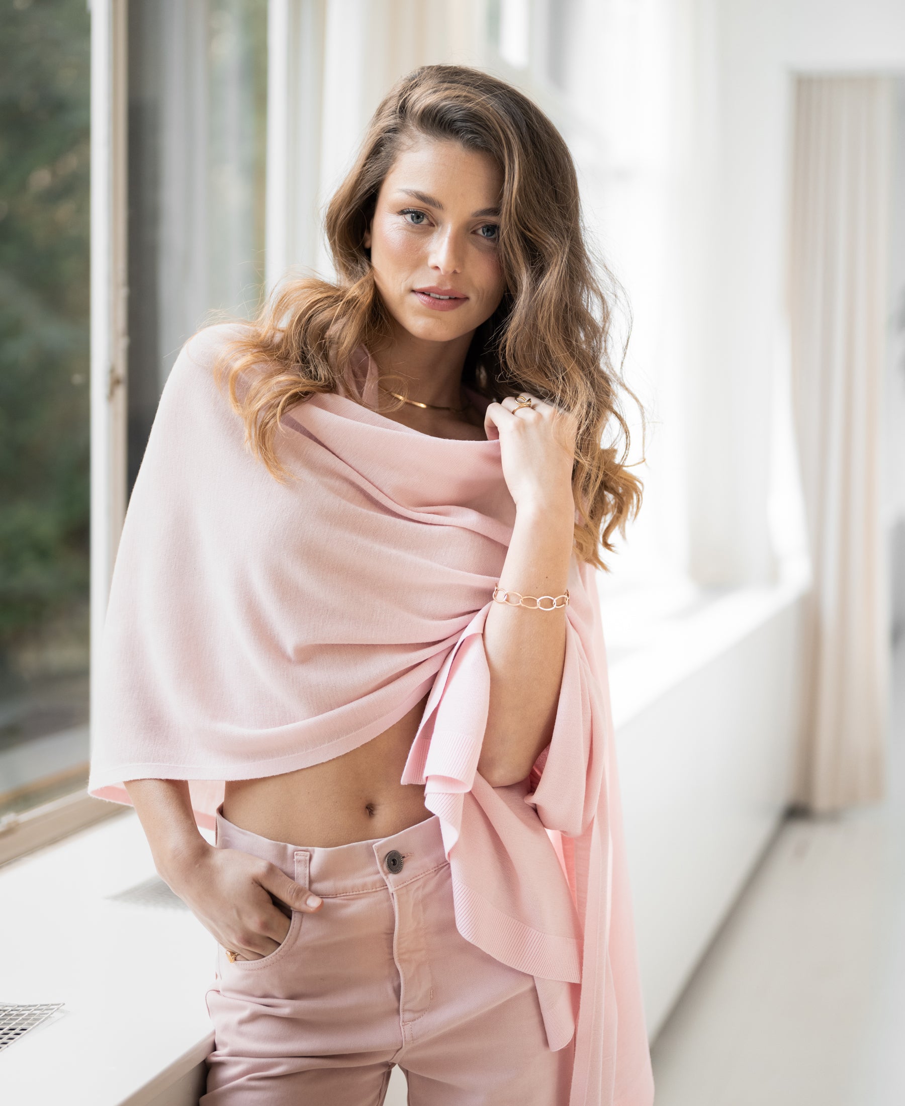 Merino omslagdoek LA BELLA Roze