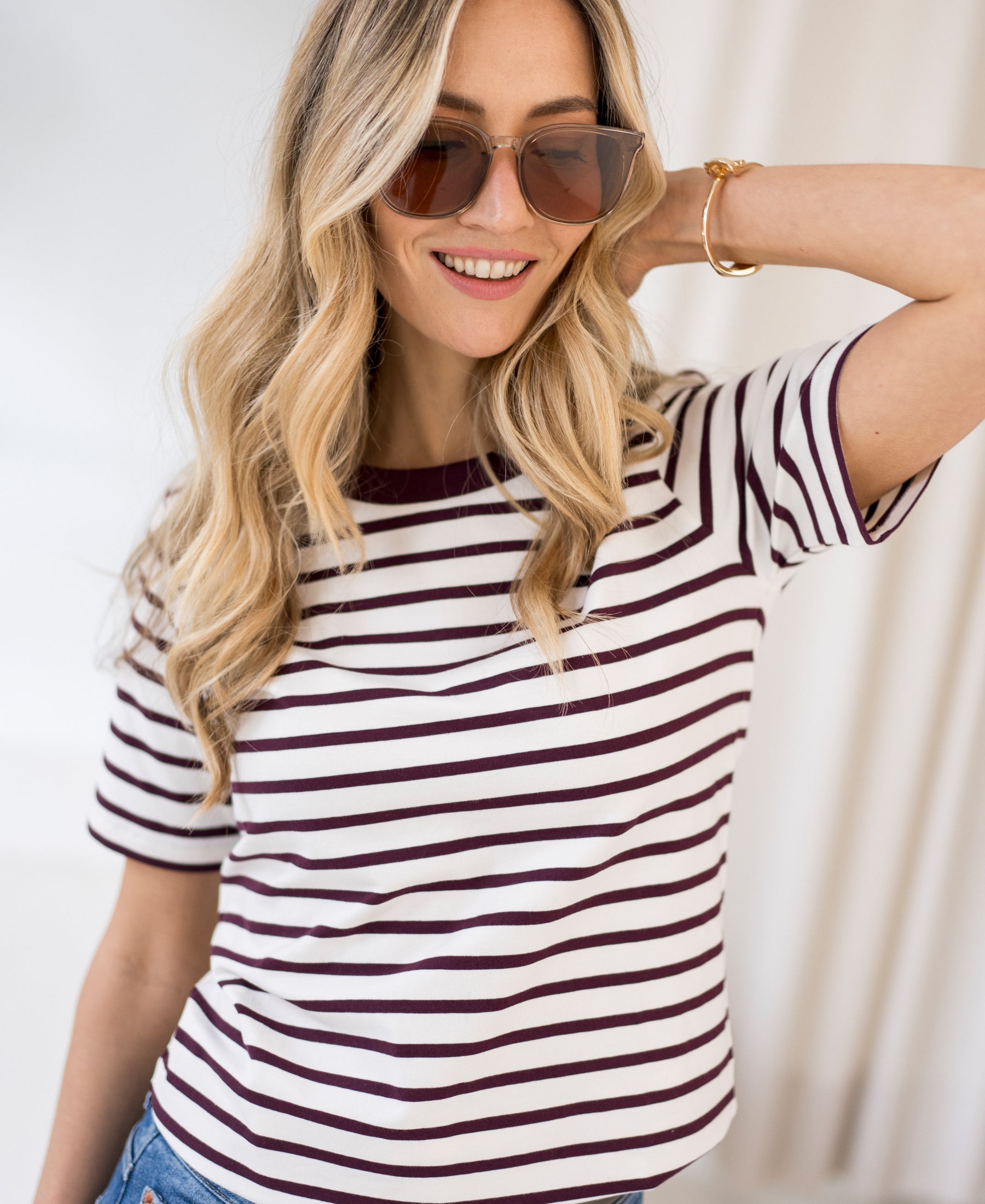 Streifen-T-Shirt LA BIBI Elfenbein-weinrot