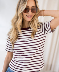 Streifen-T-Shirt LA BIBI Elfenbein-weinrot