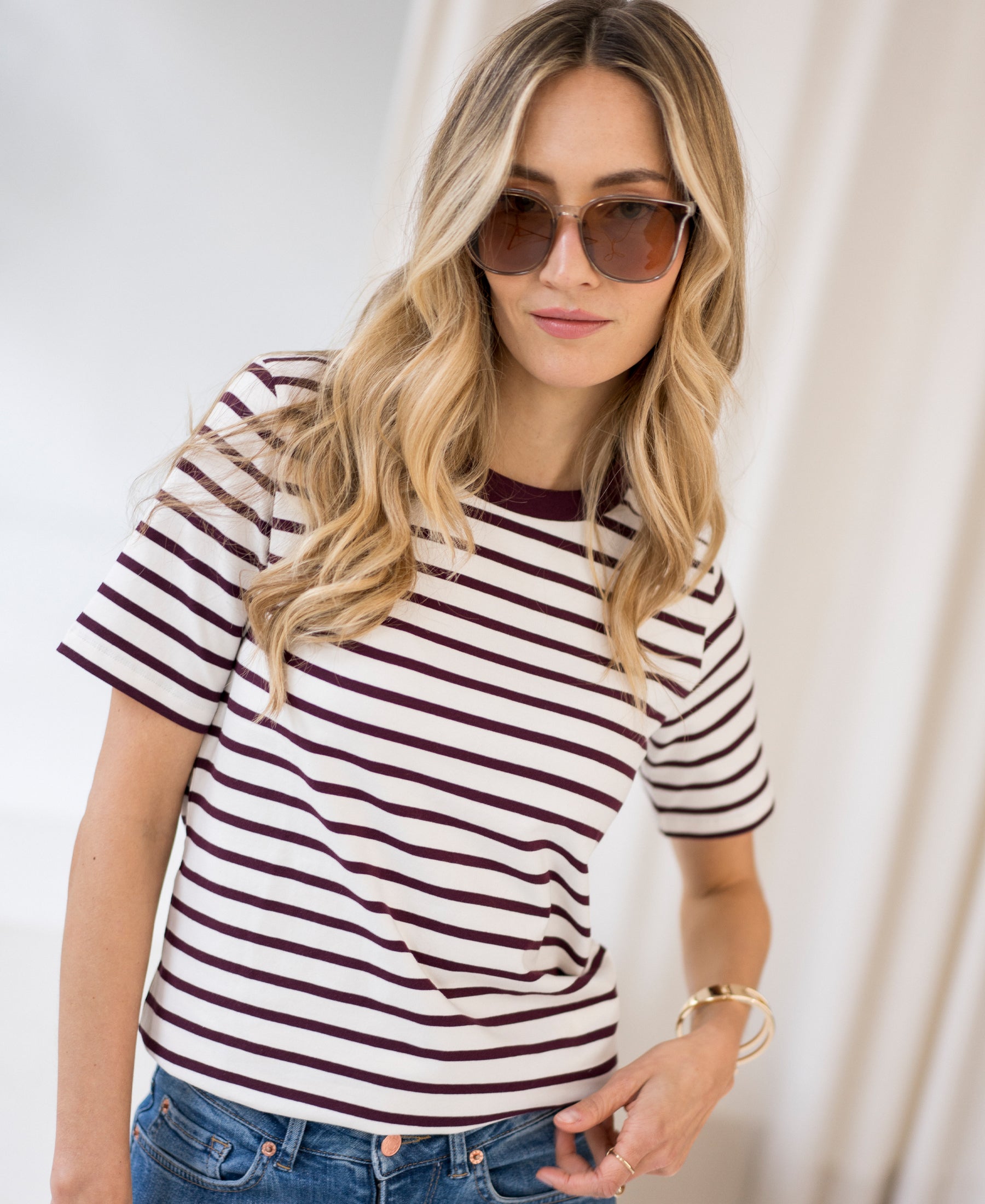 Streifen-T-Shirt LA BIBI Elfenbein-weinrot