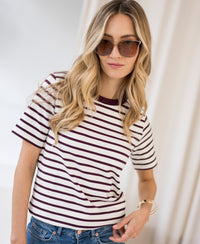 Streifen-T-Shirt LA BIBI Elfenbein-weinrot