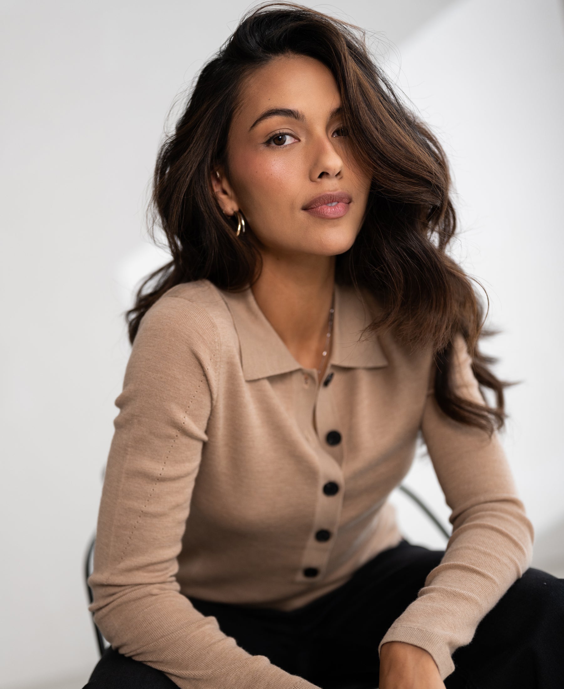 Merinowollen polo LE BOBIGNY Soft camel