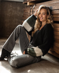 Fluffy vest LA BONBON Zwart met strepen