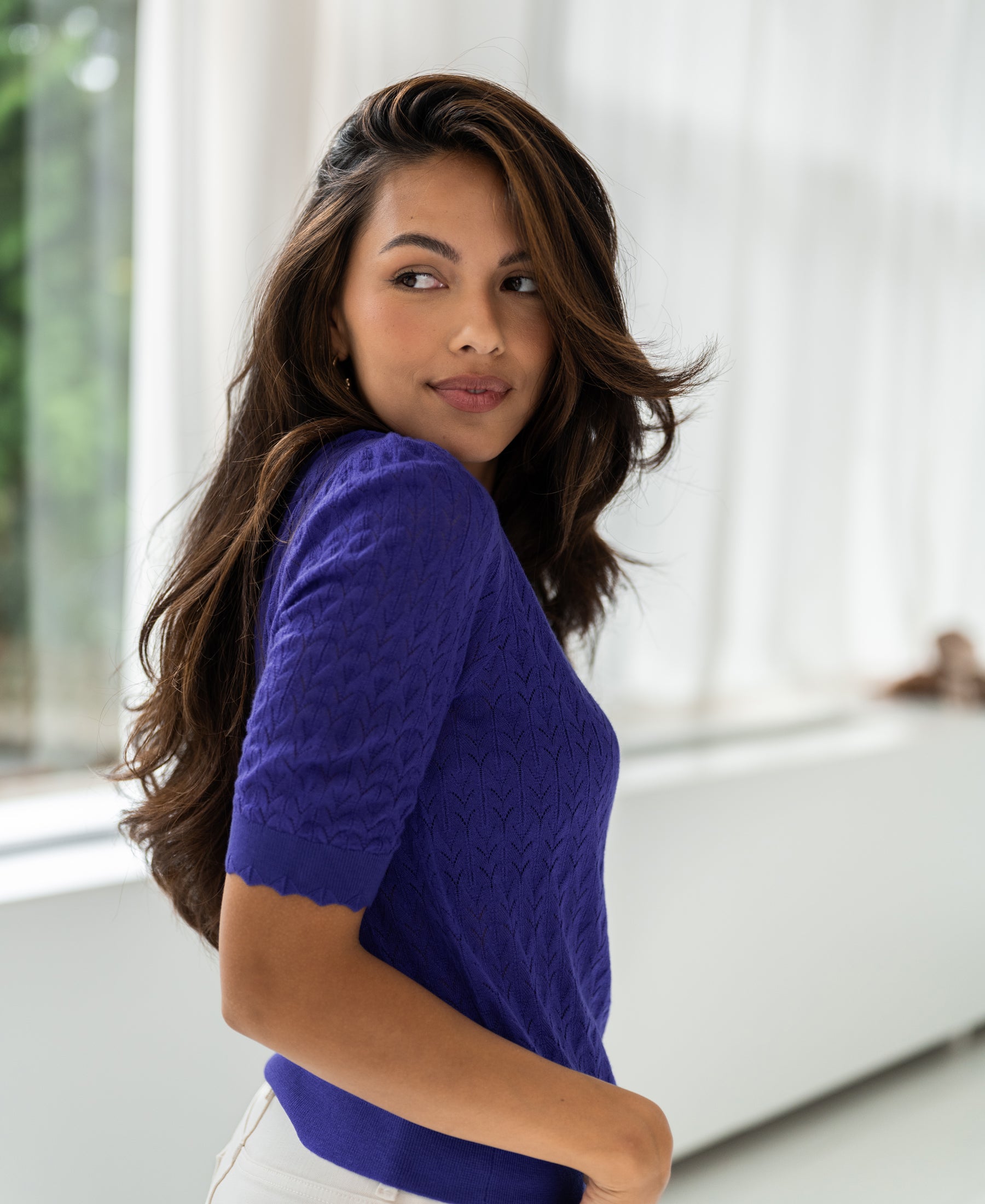Merino jumper LA BRIOCHE Blue Iris