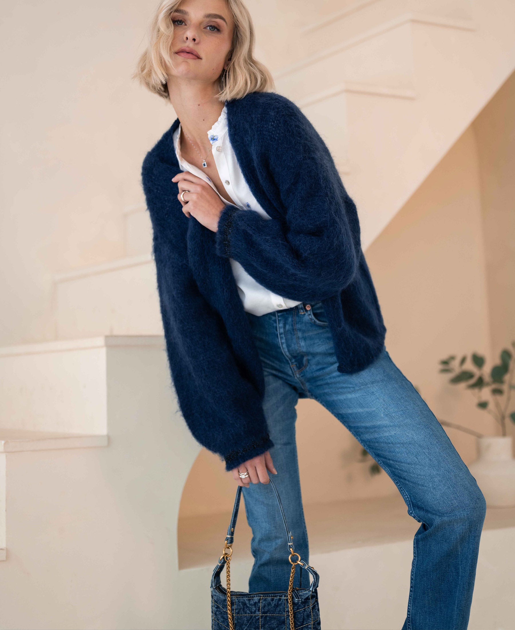 Fluffy woolly blue cardigan LA CHERIE | PLEIN PUBLIQUE