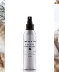 A silver BONDI WASH Tasmanian Pepper & Lavender mist spray bottle on a white background.