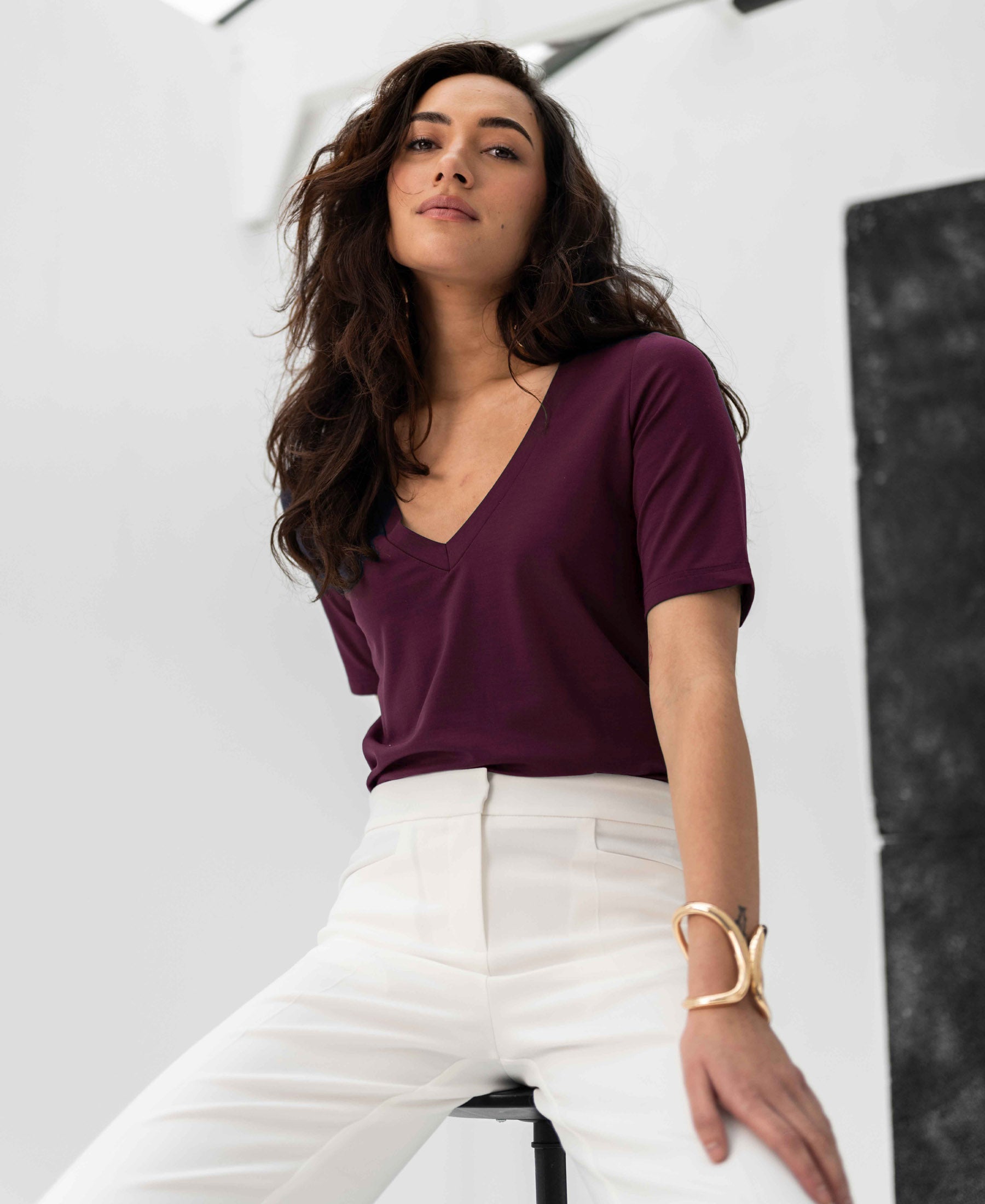 V-neck T-shirt LA VERONIQUE Bordeaux