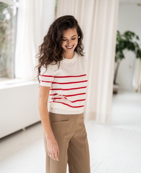 Striped sweater LA ZOE Ivory - red