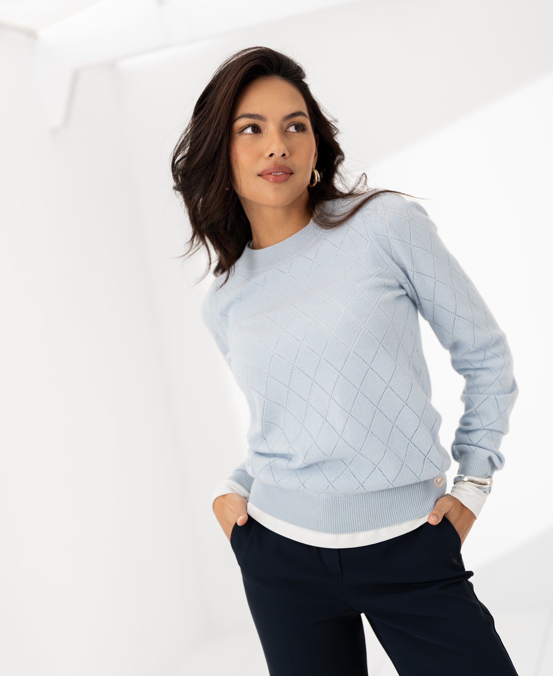 Argyle merino wool sweater LE CAMBRIDGE Light blue