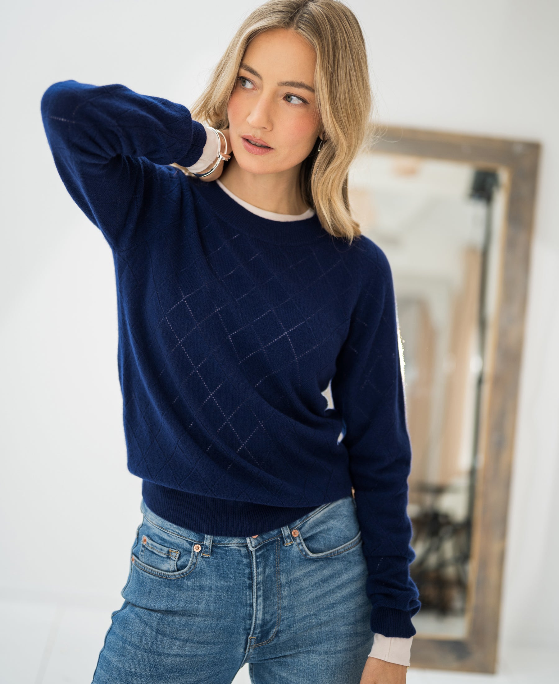 Argyle merino wool sweater LE CAMBRIDGE Navy