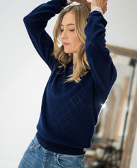 Argyle merino wool sweater LE CAMBRIDGE Navy