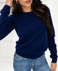 Navy argyle merino wool sweater LE CAMBRIDGE by PLEIN PUBLIQUE, shown indoors.