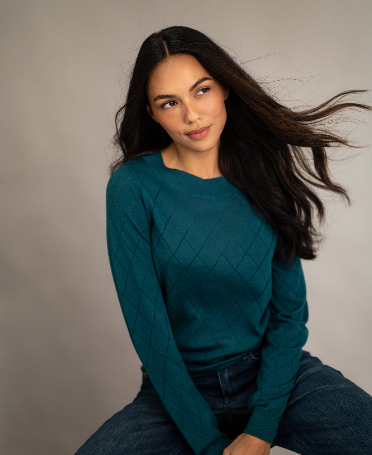 Argyle Merino Sweater LA CAPUCINE Dark Teal