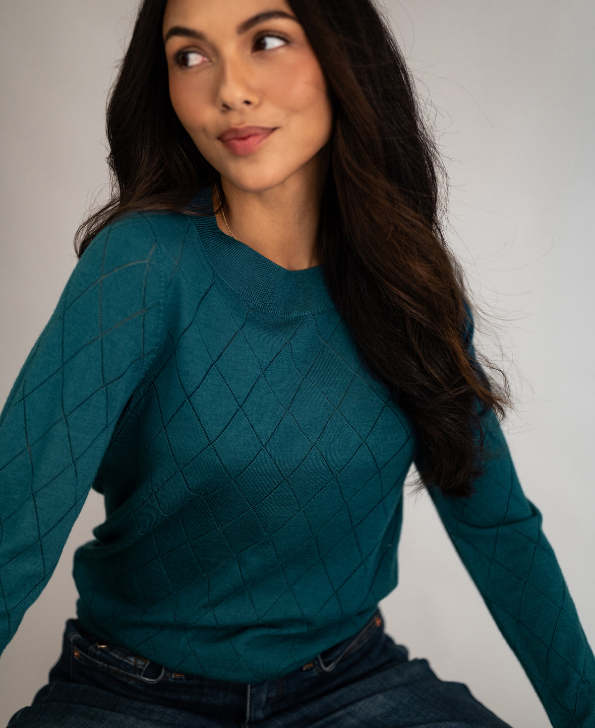 Argyle Merino Sweater LA CAPUCINE Dark Teal