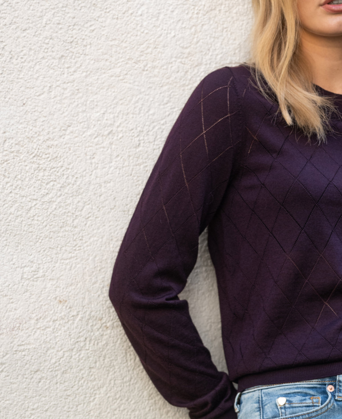 Argyle-Merinopullover LA CAPUCINE Pflaume