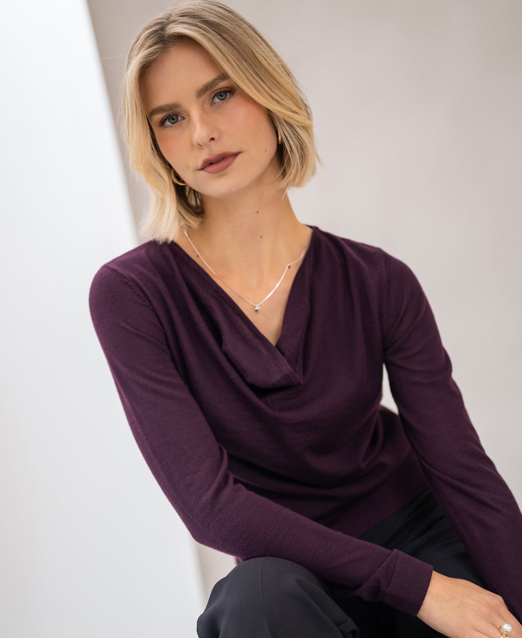 Pullover mit Wasserfallkragen LA CASCADE Aubergine
