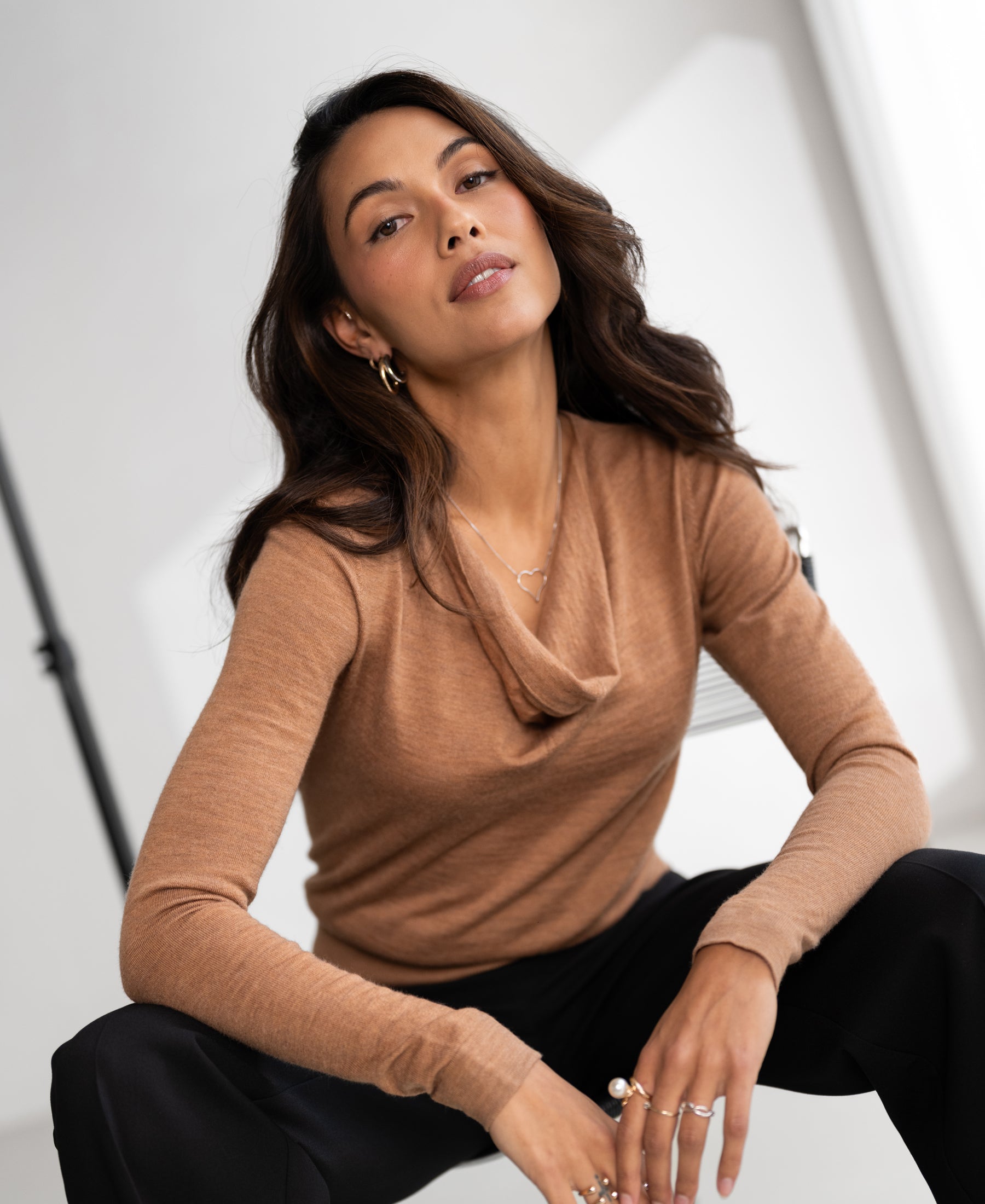 Waterfall neck sweater LA CASCADE Chai tea