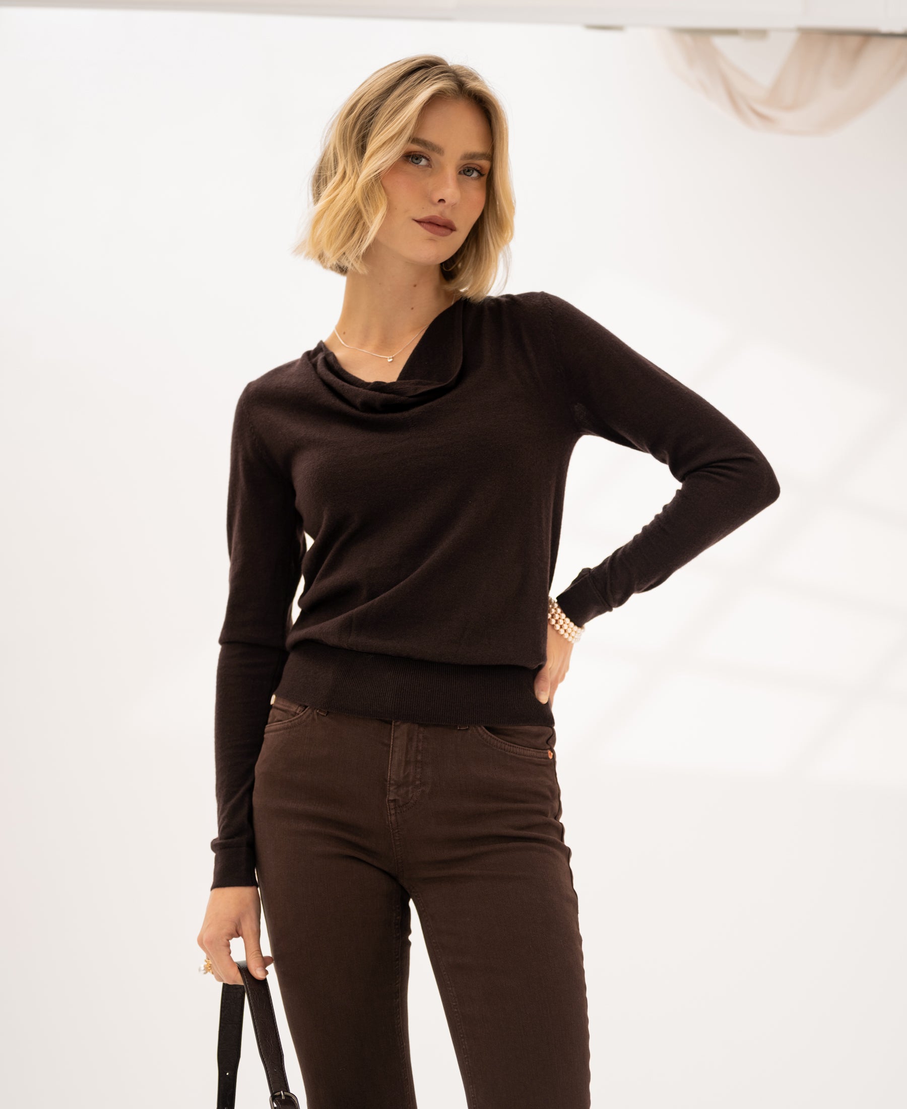 Pullover mit Wasserfallausschnitt LA CASCADE Pure choco