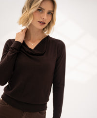 Pullover mit Wasserfallausschnitt LA CASCADE Pure choco