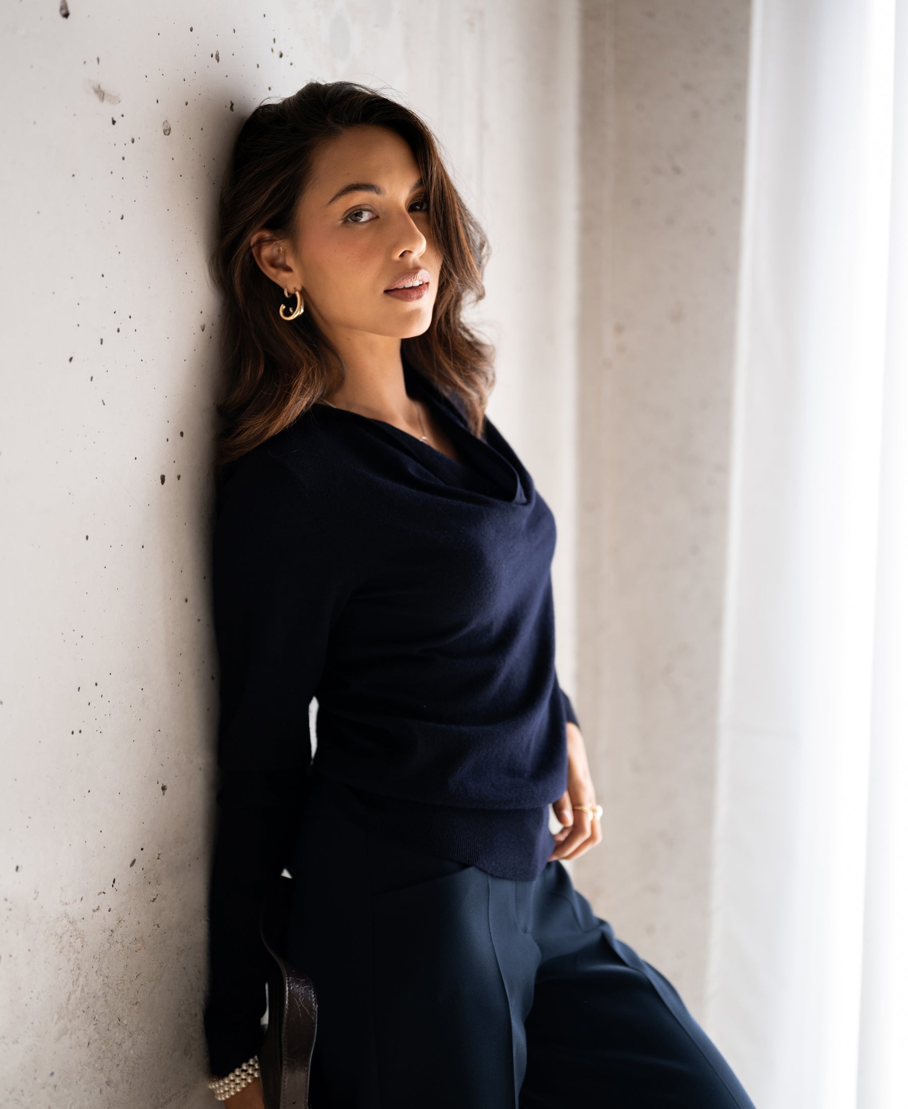 Waterfall neck sweater LA CASCADE Dark blue