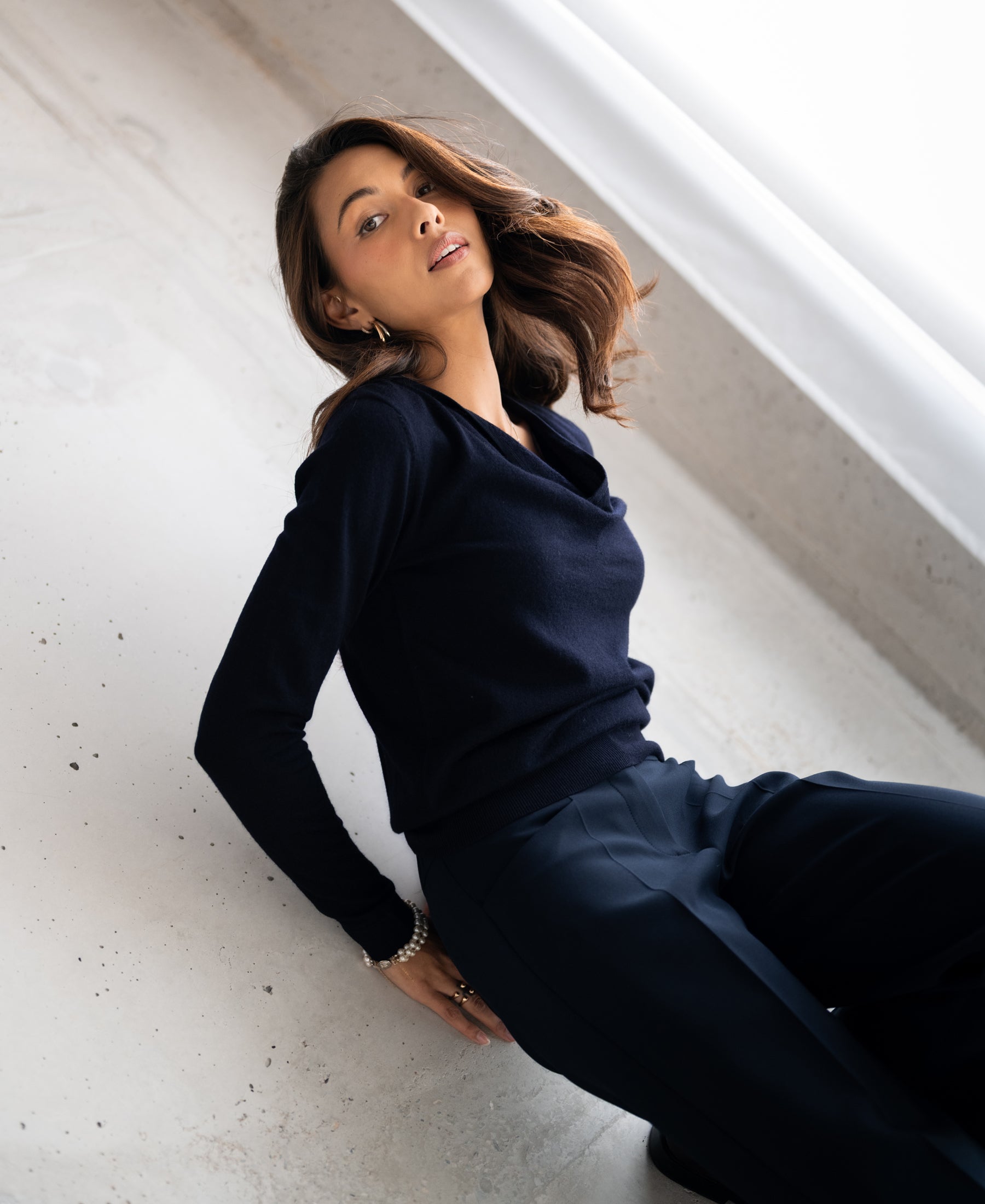 Waterfall neck sweater LA CASCADE Dark blue