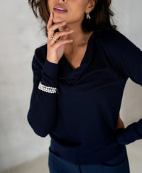 Waterfall neck sweater LA CASCADE Dark blue