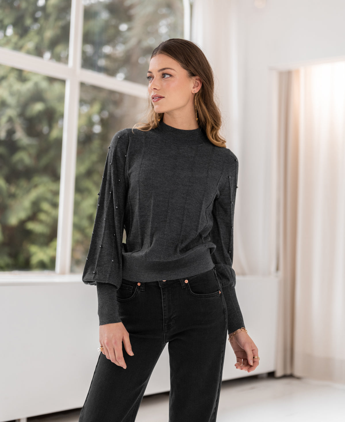 Turtleneck sweater with beads LA CENTAINE Anthracite