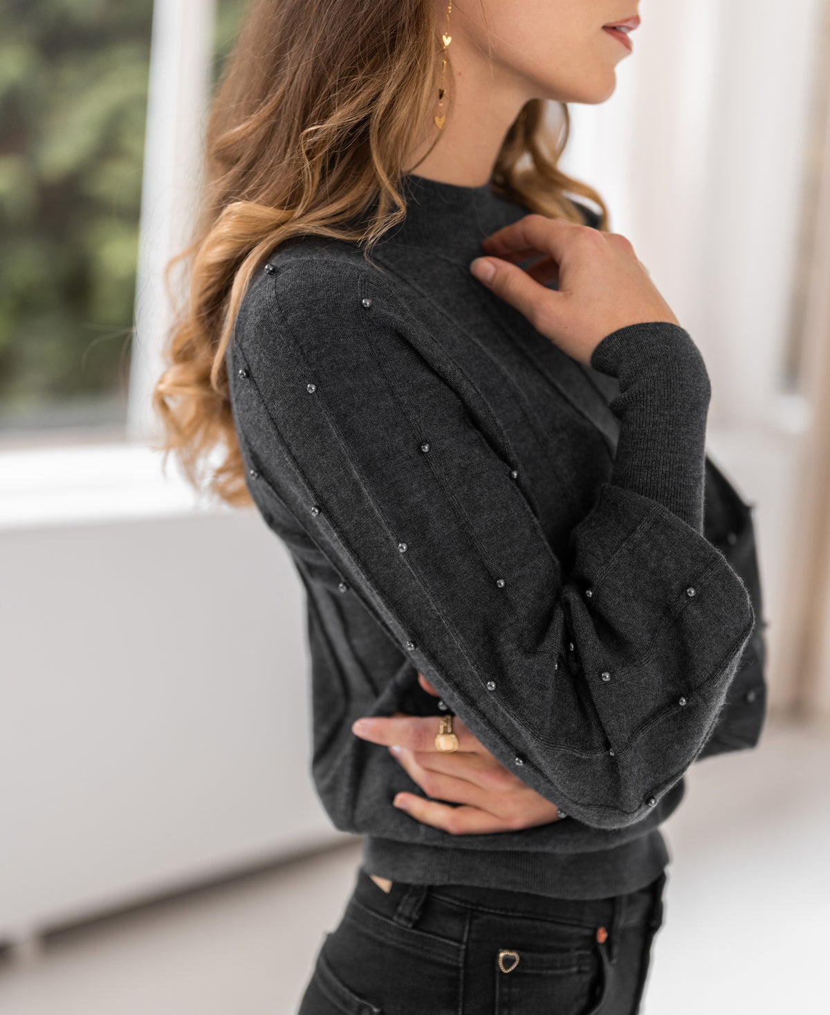 Turtleneck sweater with beads LA CENTAINE Anthracite