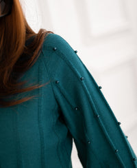 Turtleneck sweater with beads LA CENTAINE Teal