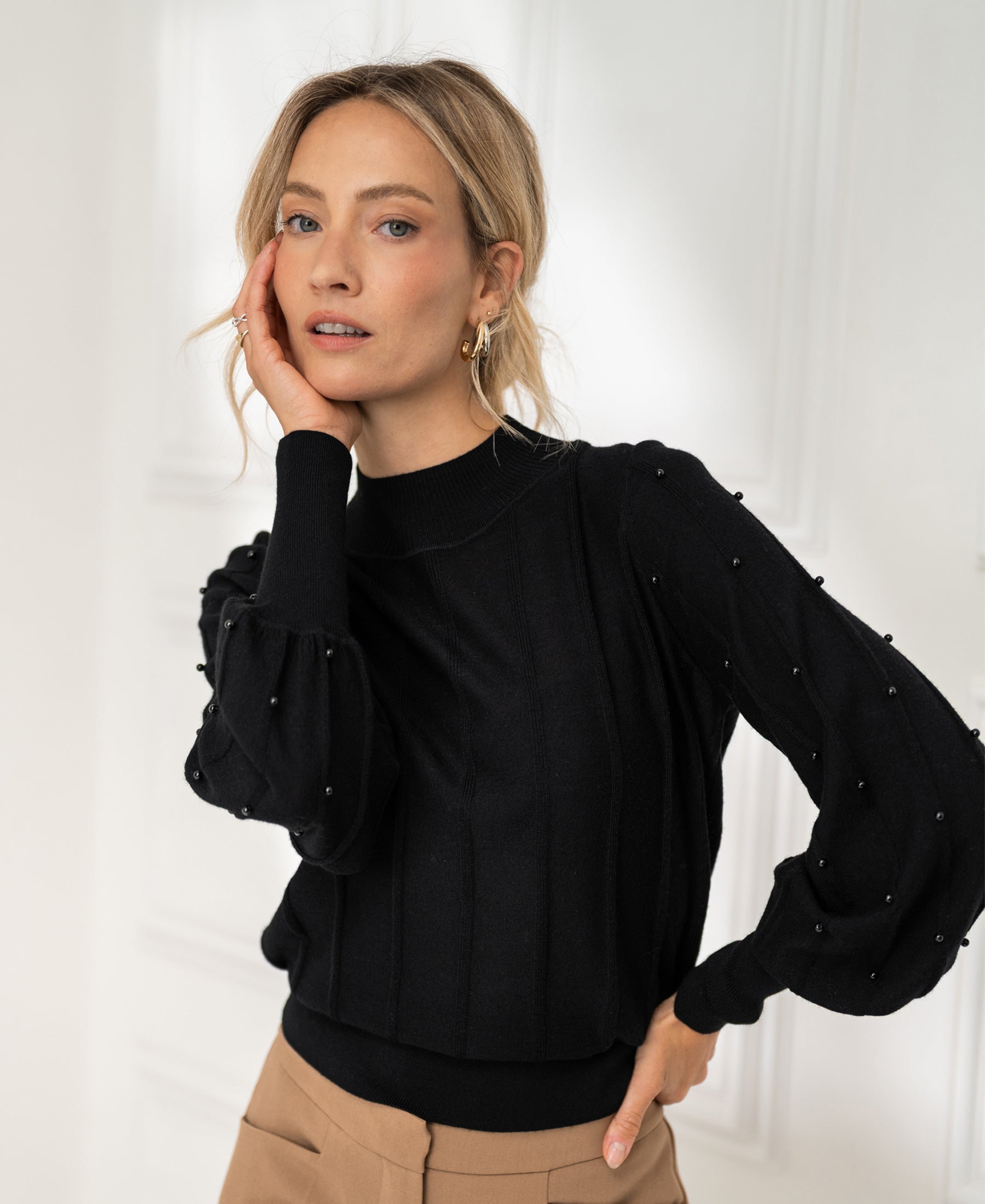 Turtleneck with beading LA CENTAINE Black