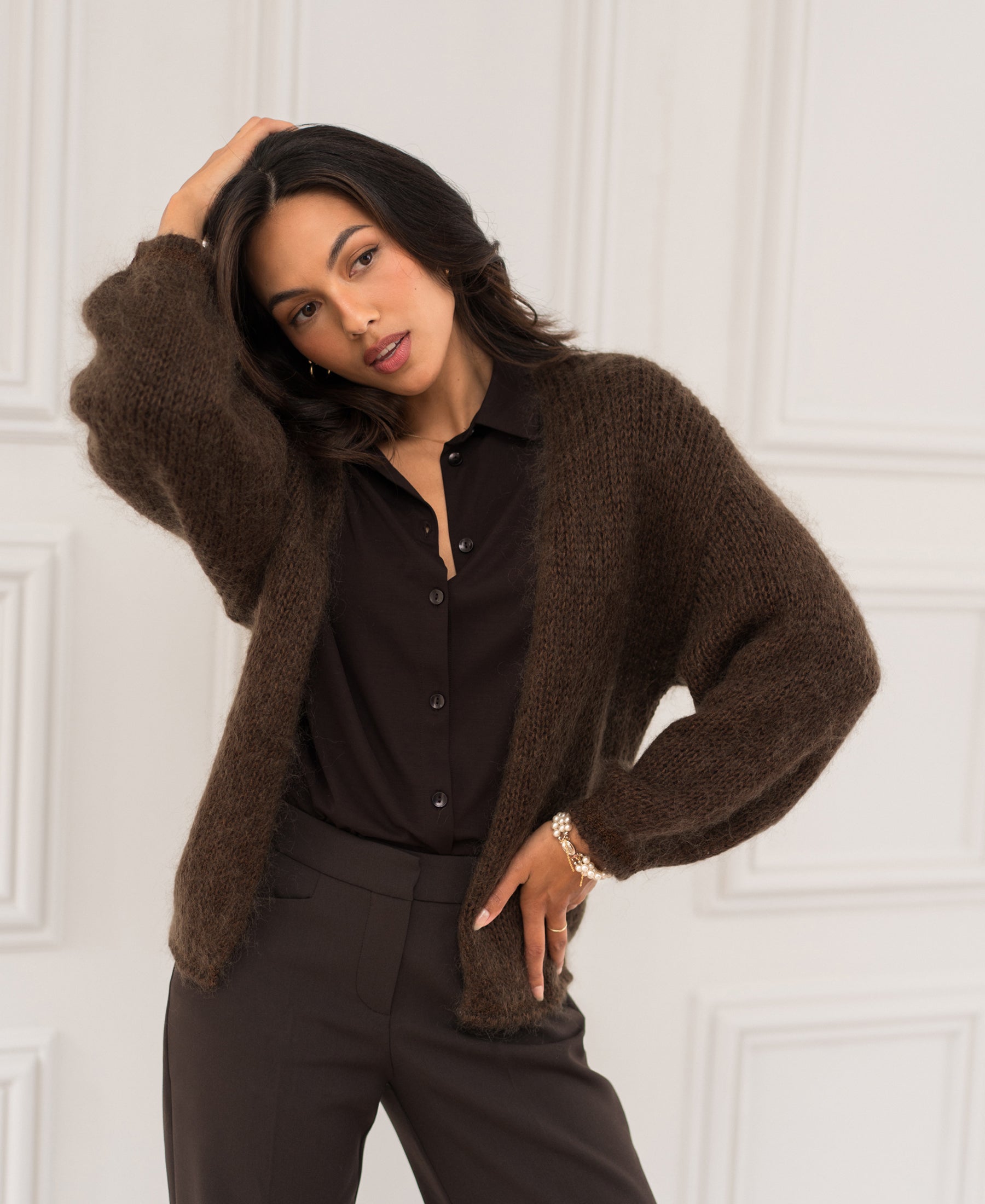 Fluffy cardigan LA CHERIE Brown