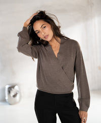 Wrap sweater LES CINQ Taupe melange