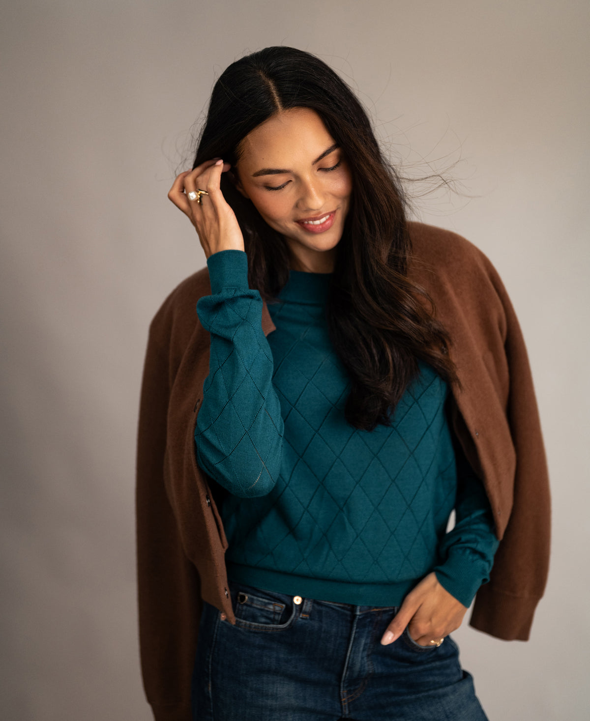 Argyle Merino Sweater LA CAPUCINE Dark Teal
