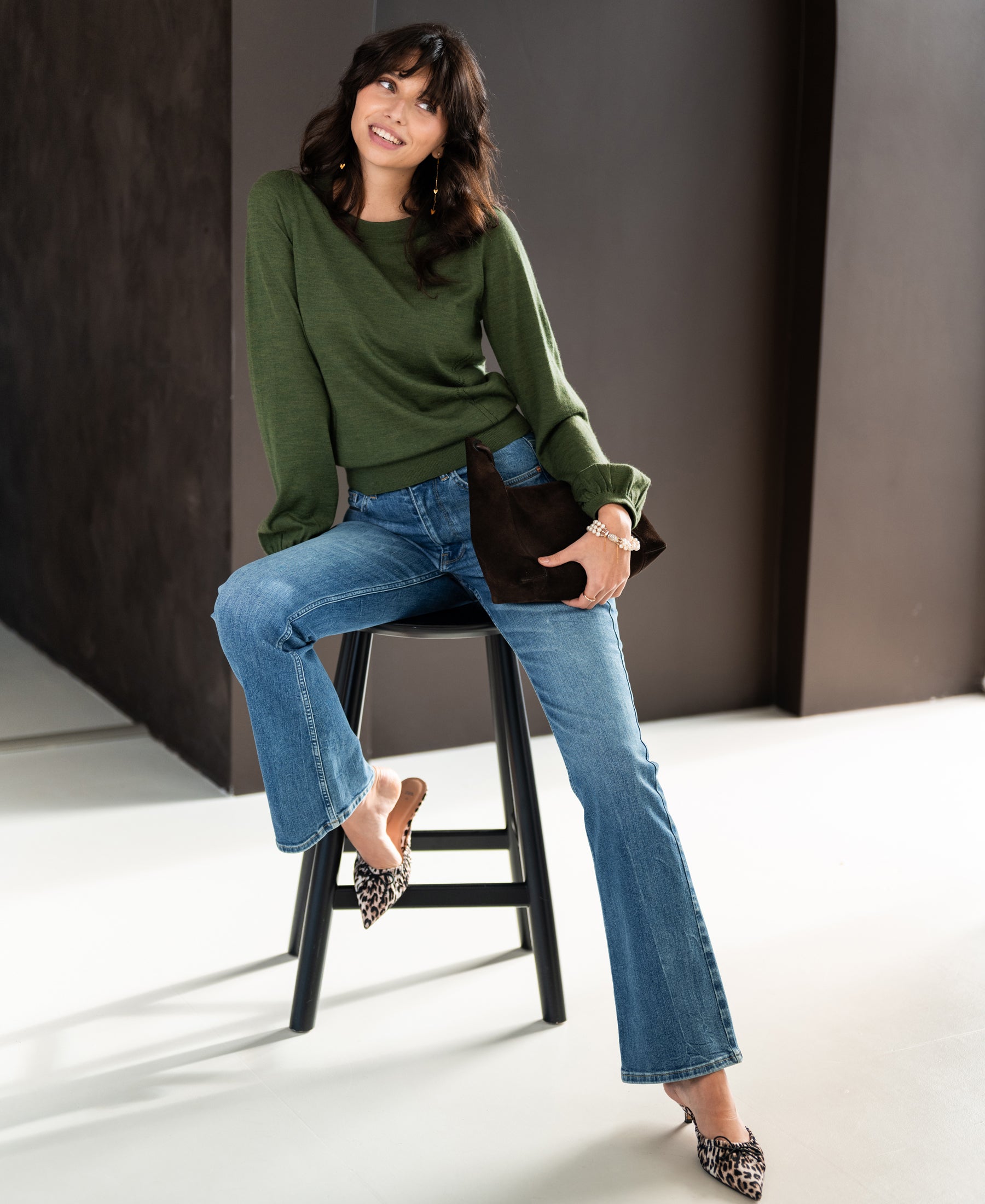 Merino sweater LA COEUR in Olive green