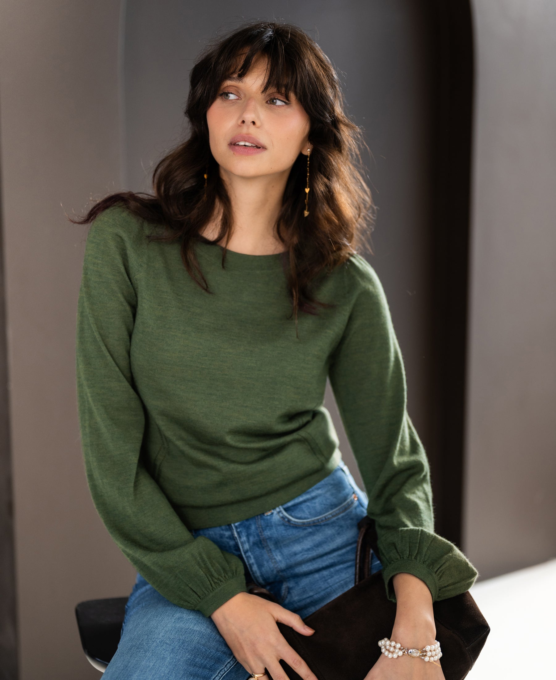 Merino sweater LA COEUR in Olive green