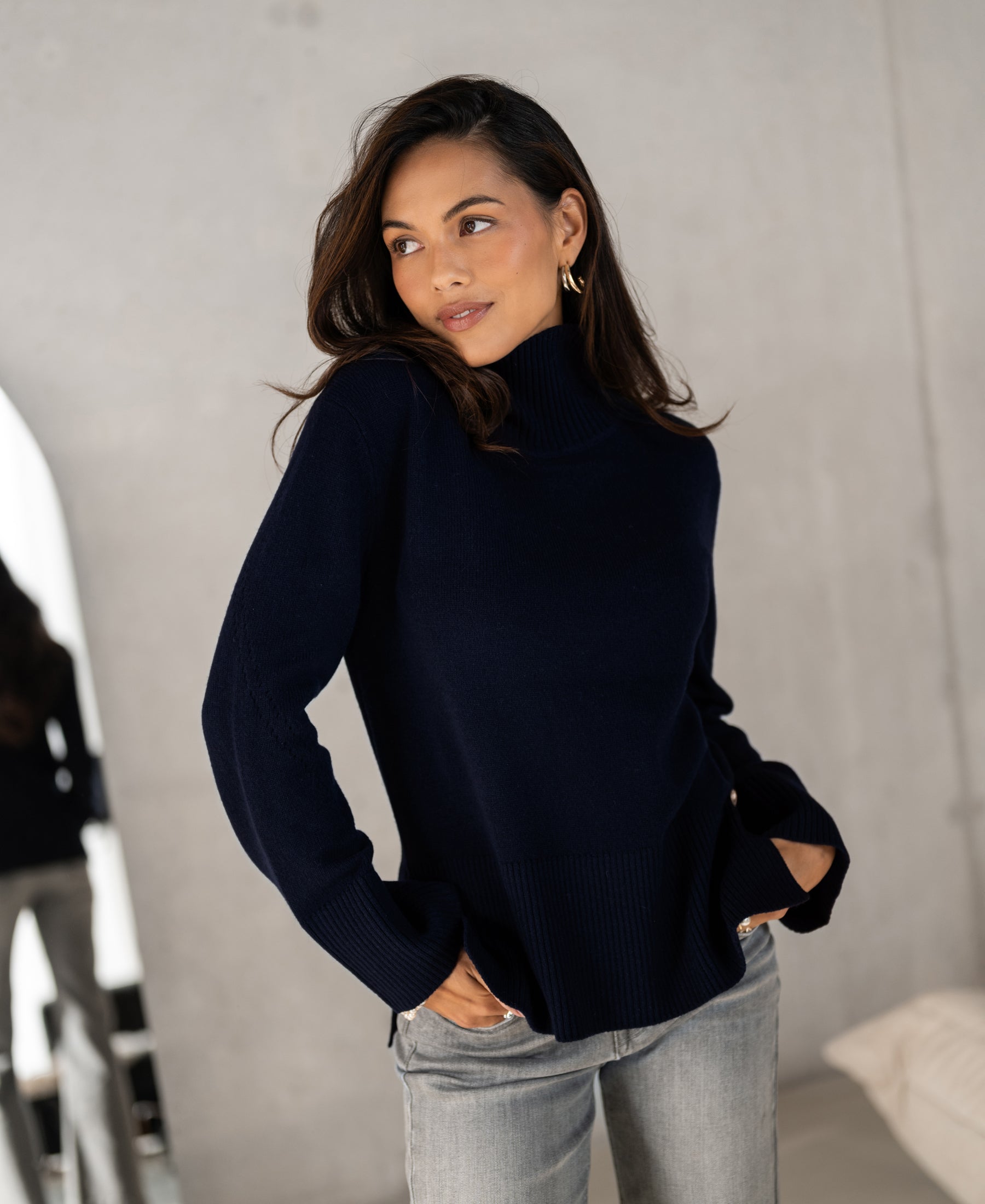 Rollkragenpullover LA COZY Dunkelblau