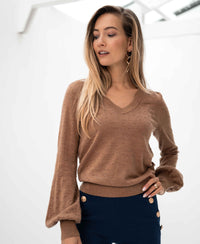 Merino V-hals trui LA VICTORIA Chai Tea