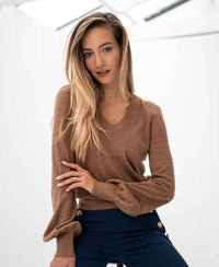 Merino V-hals trui LA VICTORIA Chai Tea