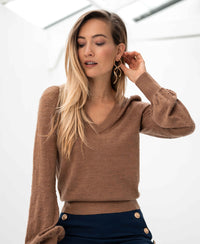 Merino V-hals trui LA VICTORIA Chai Tea