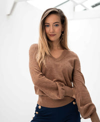 Merino V-hals trui LA VICTORIA Chai Tea