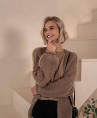 Flauschige Strickjacke LA CHERIE hellbraun