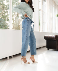 Light stone wash cropped jeans.