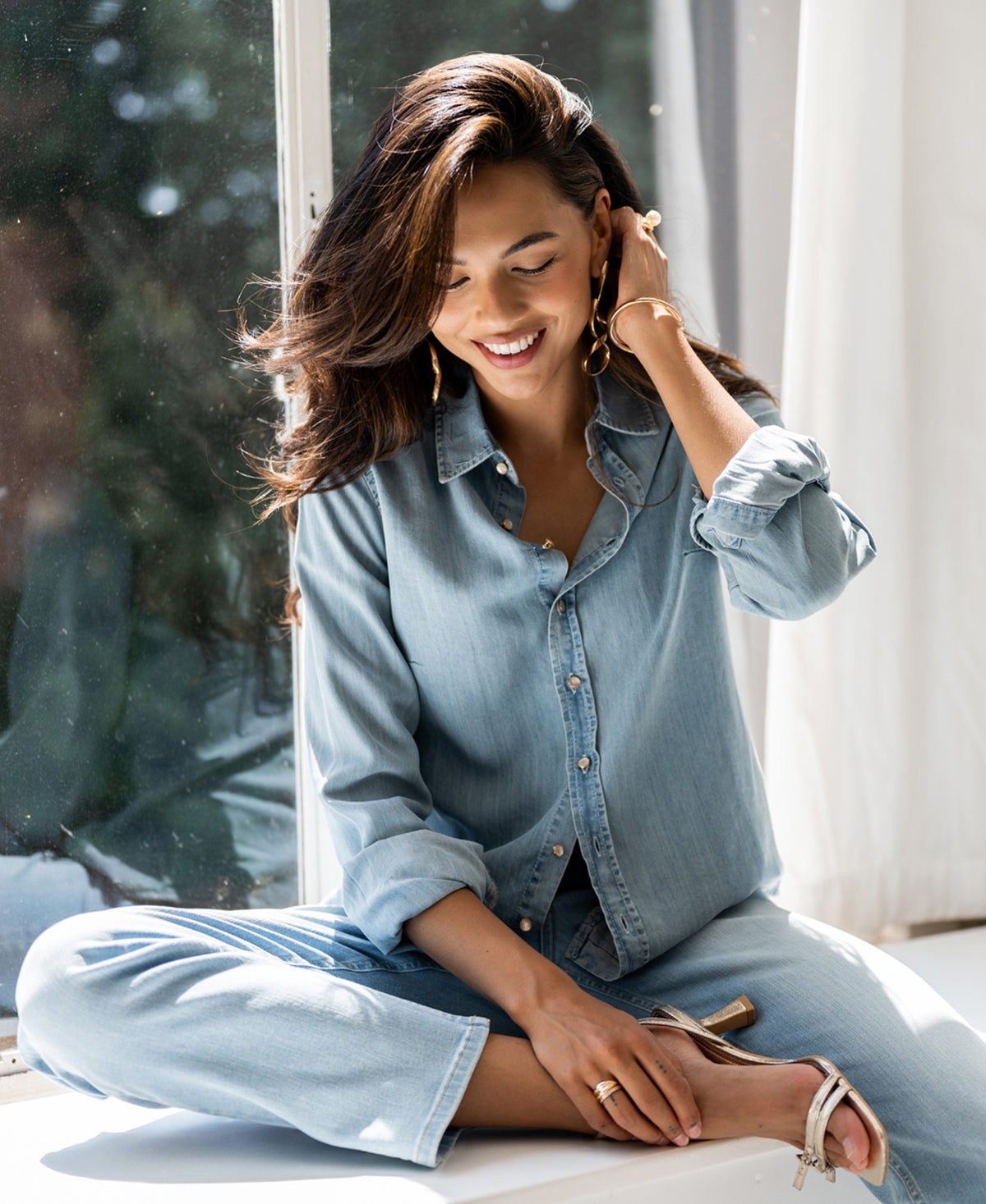 Tencel jeans blouse LA DEZANNE Bleached