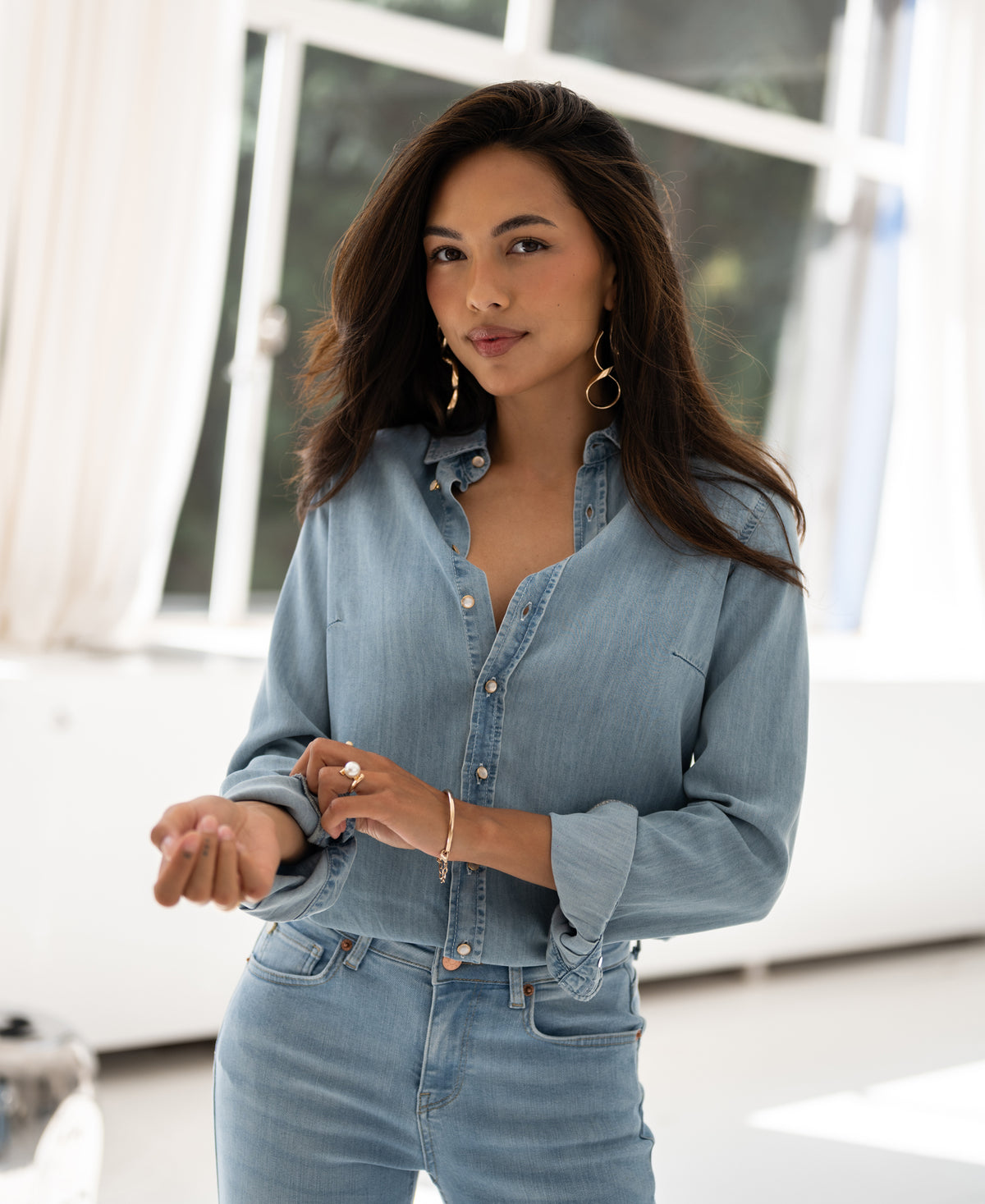 Tencel jeans blouse LA DEZANNE Bleached