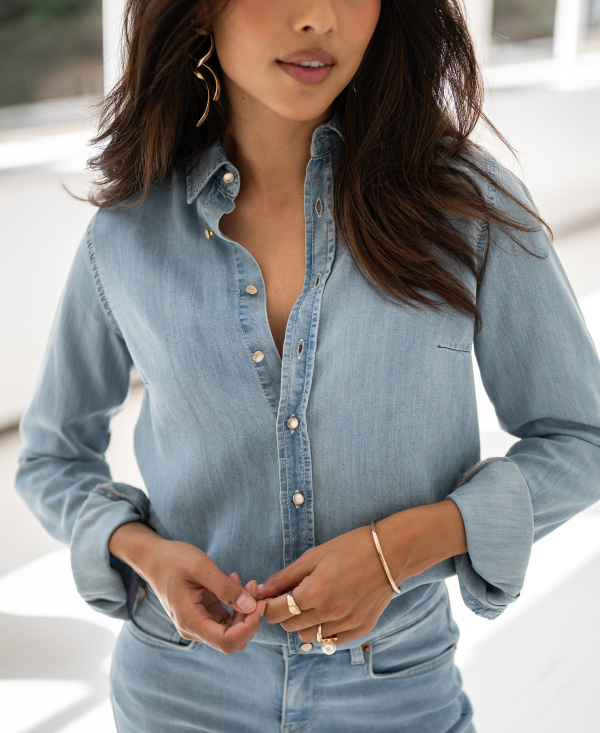 Tencel jeans blouse LA DEZANNE Bleached