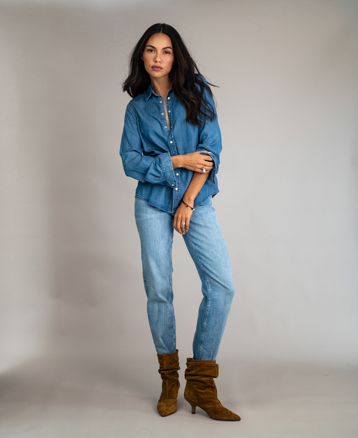 Tencel denim blouse LA DEZANNE Stonewash