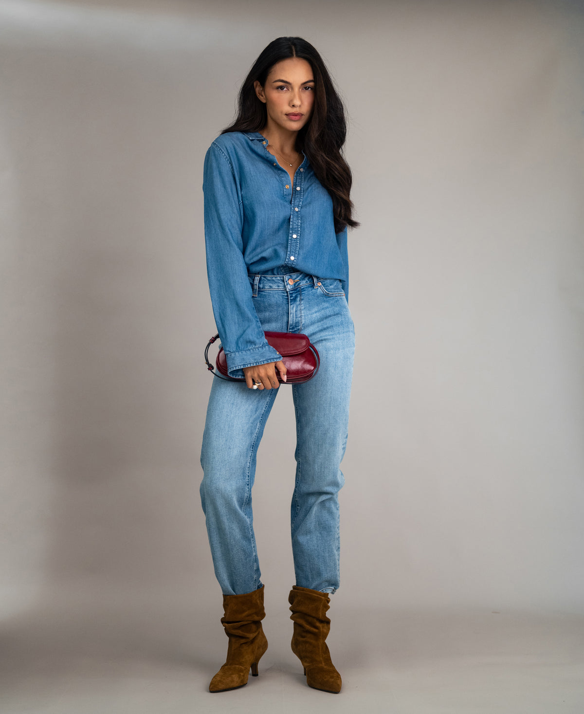 Tencel denim blouse LA DEZANNE Stonewash