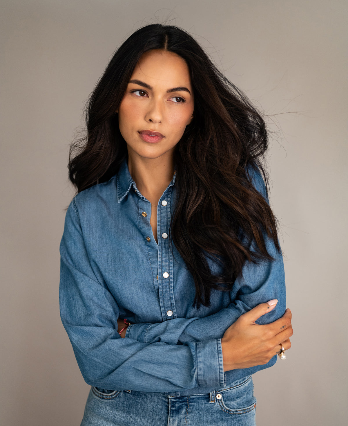 Tencel denim blouse LA DEZANNE Stonewash