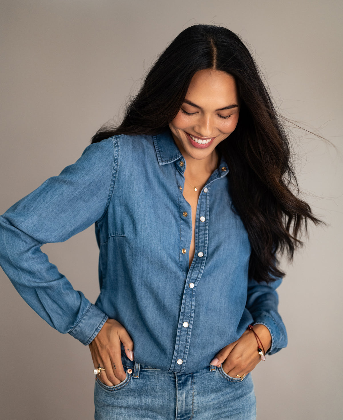 Tencel-Jeansbluse LA DEZANNE Stonewashed